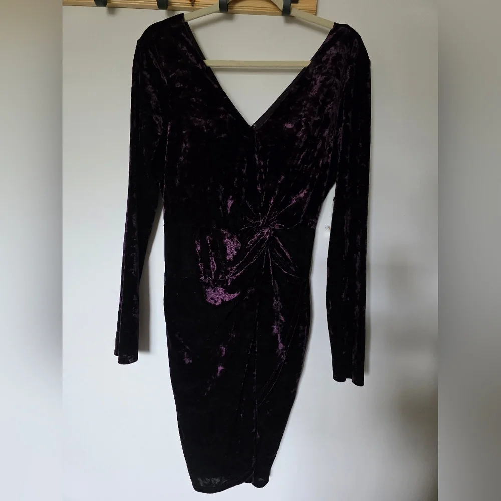 Guess Deep Purple Ruched V-NECK  Long‎ Sleeve Dress Sz 10